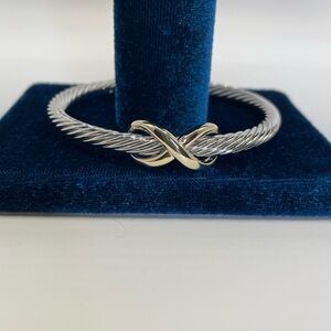 Silver-Tone Cable Cuff Bracelet with Gold-Tone X Accent | New